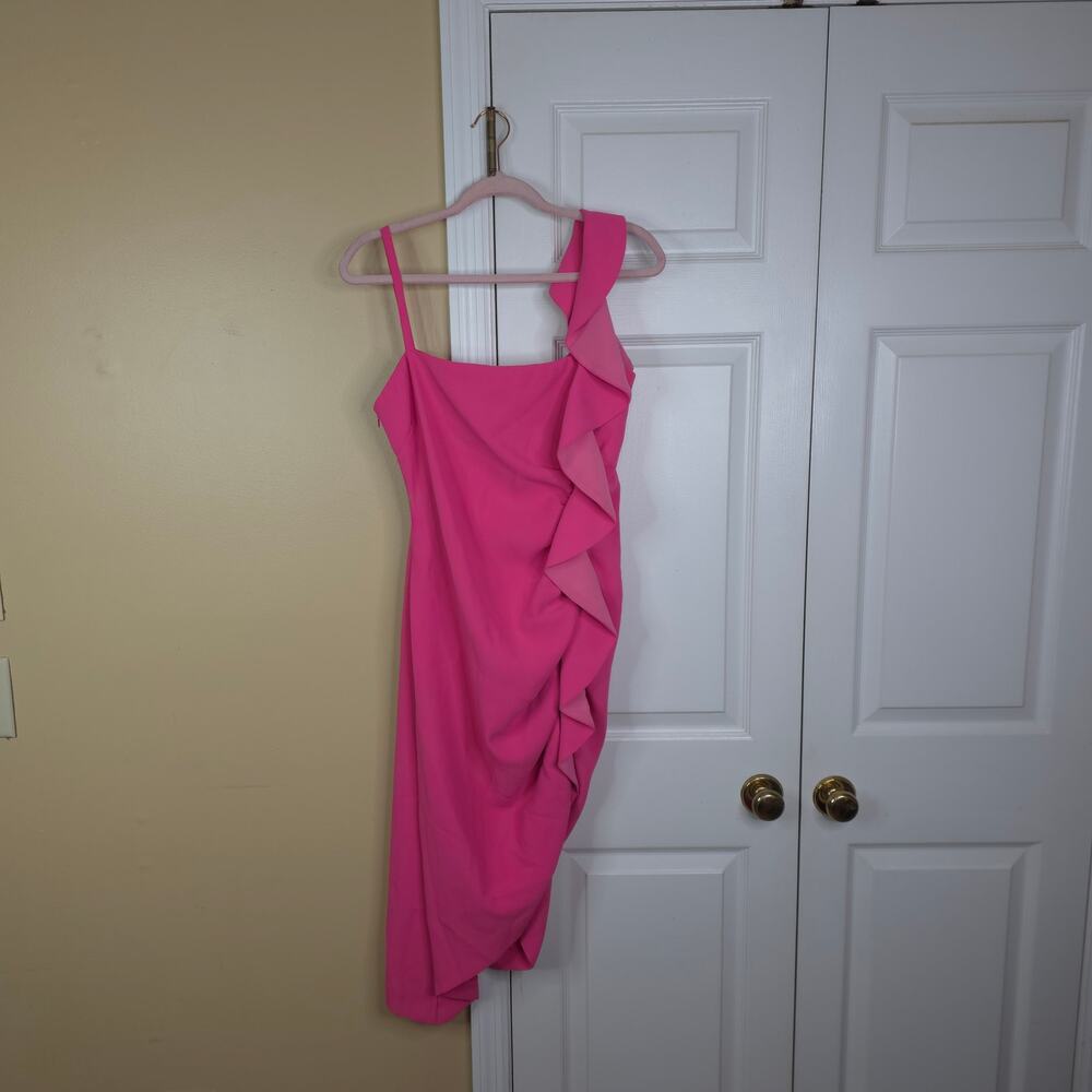 Pinko Anita Asymmetrical Ruffle Midi Dress in Fuchsia Pink Size IT44/US8